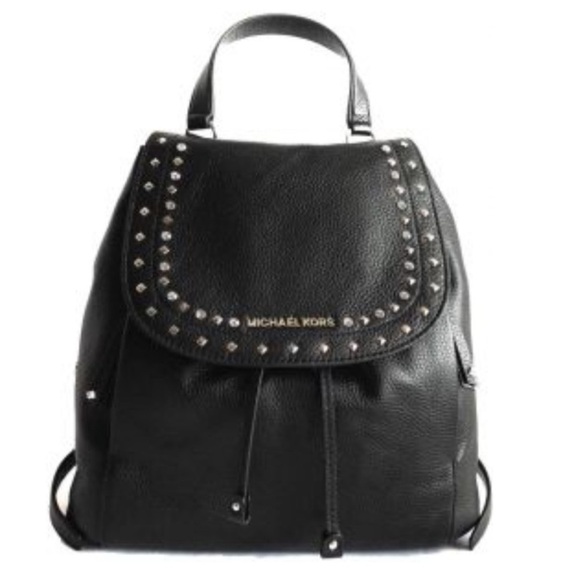 NWOT Michael Kors Riley Studded Black Pebbled Leather Drawstring Backpack Bag - Picture 13 of 13